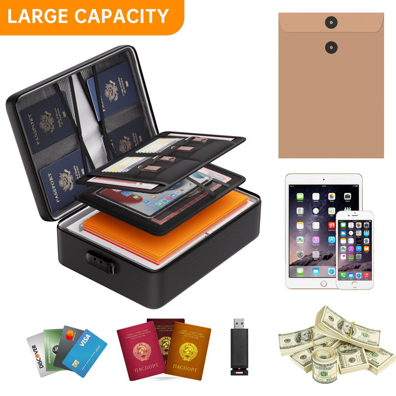 5200°F Document Organizer With Lock,Upgraded Heat Insulated Fireproof&Waterproof Box 8 Layers File Organizer,Portable Home Travel Safe Storage For Important Documents, Files,(Soft)