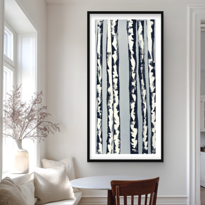 Small Birch Trees - Landscapes Blue Framed Matted Print