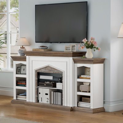  80"W Tv Stand With Large Storage Space,White&Brown