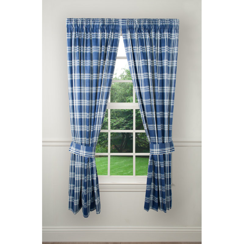 Helgeson 100% Cotton Semi Sheer Curtain Pair, Blue, 41" x 84"