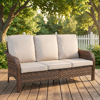 Ensemble de canapé d'extérieur en osier 70,9 "70,9", 3 places avec coussins de siège beige - Mobilier de patio toutes saisons