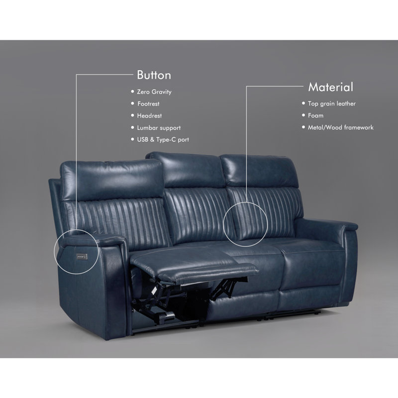 Ensemble de canapés inclinables en cuir véritable et zéro gravité avec appui-tête électrique, lombaire électrique et console