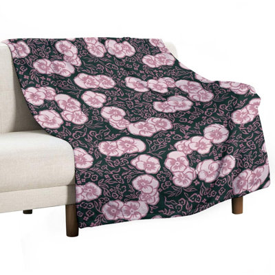 Pink Floral Clusters Luxury Flannel Throw Blanket, Soft Warm Fuzzy Blanket for Living Room Sofa Bed Home Decor