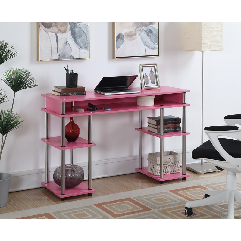 Edwin Steel Writing Desk, Pink/Silver Poles