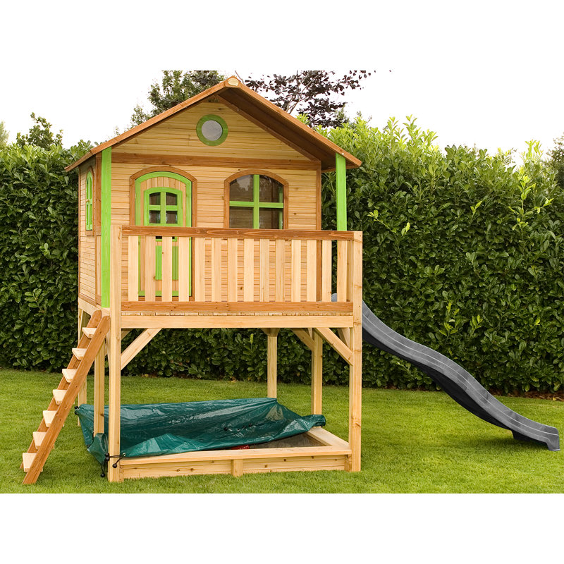 Marc AXI 432cm W x 212cm D Outdoor Hemlock Wood Luxury Playhouse, Brown/Green/Grey