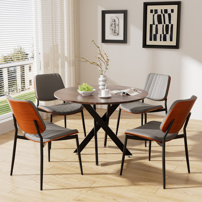 Round Wooden Dining Table Sets, 5, Gray