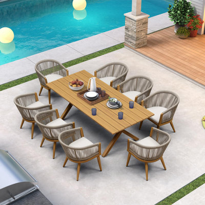  Outdoor Dining Set For 8 All-weather 9 Pieces Patio Aluminium Dining Table And Rope Weave Chairs Included Cushions For Backyard Indoor Decor Kitchen Patio Furniture Set Grey And Navy