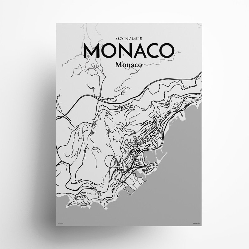 Monaco City Map In Tones - No Frame Print, 27.6cm H x 19.7cm W x 0.05cm D