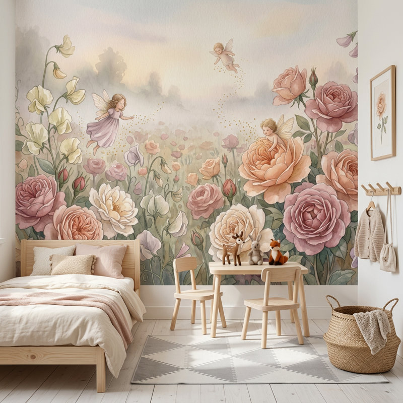 Décoration murale fée rose, 100 po x 96 po, Non tissé