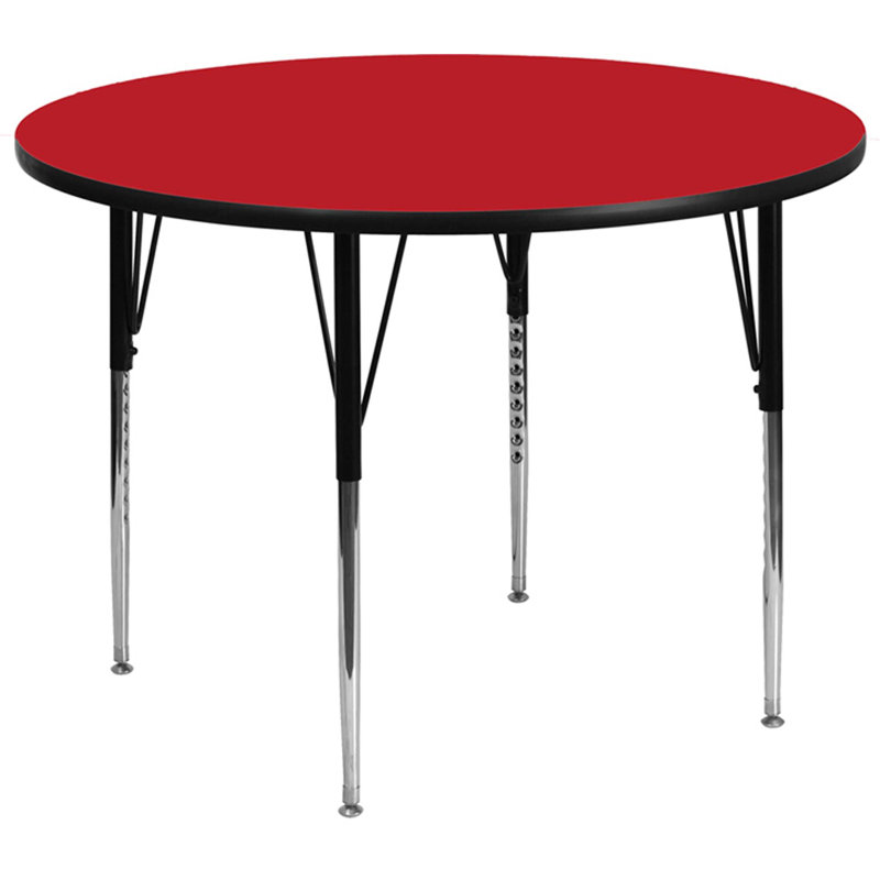 Red Round Laminate Activity Table with Adjustable Legs