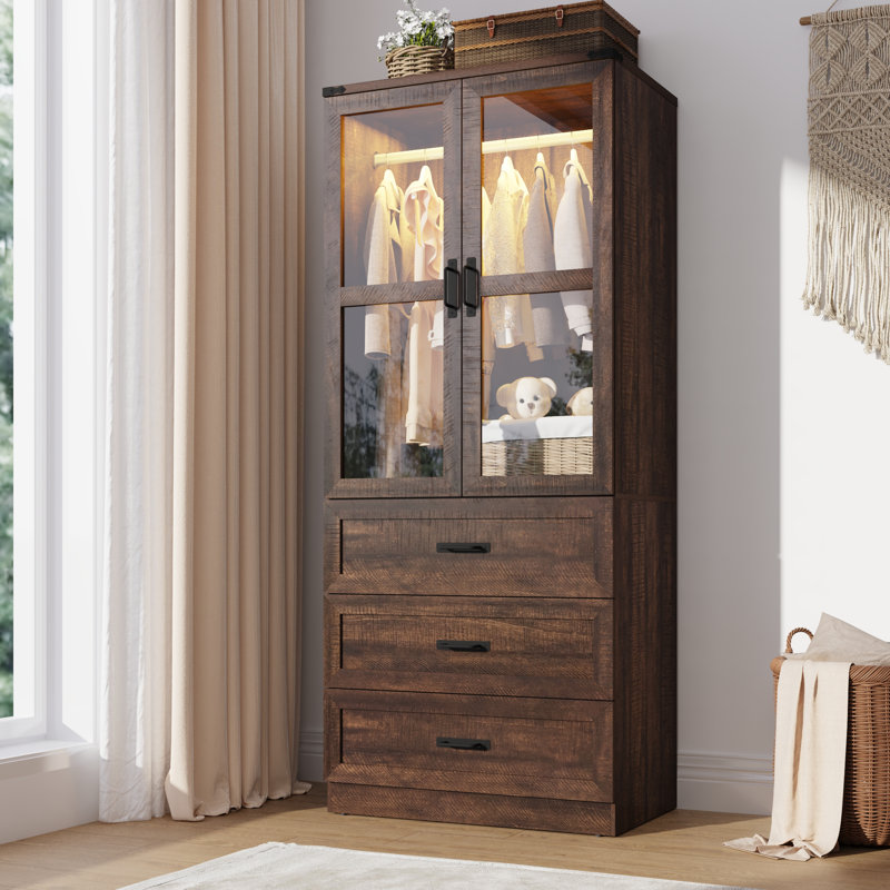 Armoire-penderie à porte en verre Farmhouse, Noyer