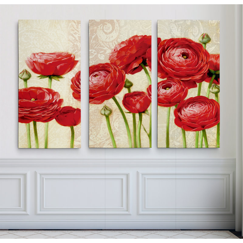 «Red Serenity and Lace II» - reproduction sur toile tendue, H 24 po x l 36 po