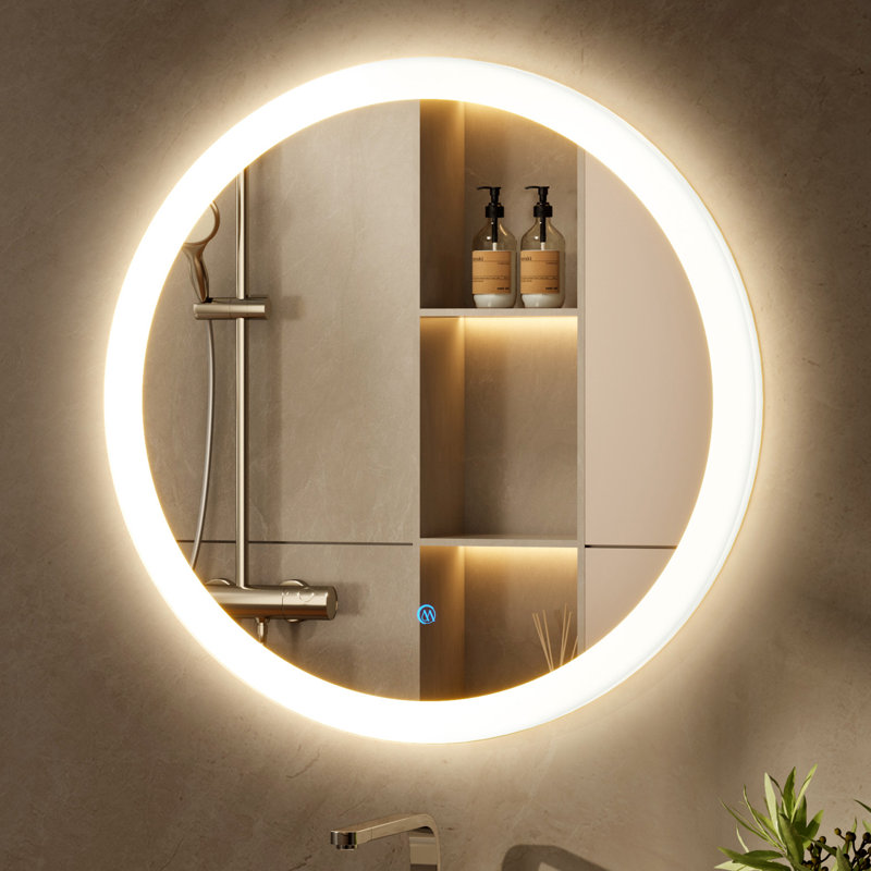 Grand miroir de salle de bain rond moderne à DEL Liese, température de couleur réglable, 24 po x 24 po