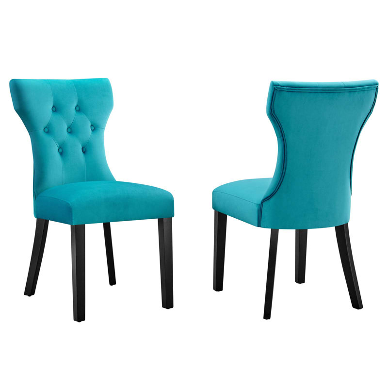 Modway Silhouette Performance Velvet Dining Chairs, Blue