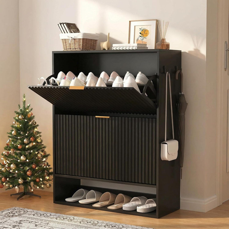 20 Pair Shoe Storage Cabinet, Black