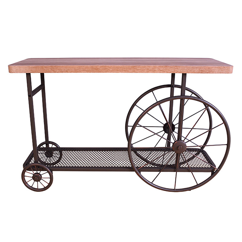 Industrial Style Rectangular Accent Table In Oak And Antique Grey, Bottom Shelf For Open Storage Living Area, 16.5 Inches Wide Grey With Metal Wheels, Ideal 48.5