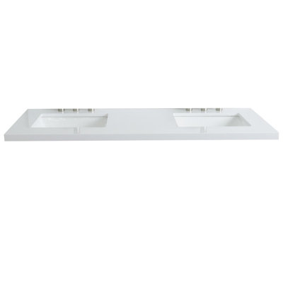 61 in. White Quartz Top with Double White Ceramic Rectangular Sinks -  Bellaterra Home, 430002-61D-QWR