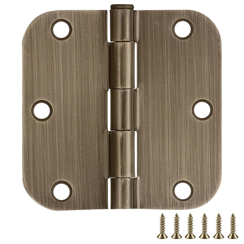 Design House 189811 Door Hinges For Interior Doors, 9-pack, 3.5-inch X 3.5-inch – Rounded 5/8-inch Radius Steel Door Hinge – Antique Brass – Fits Standard Doors