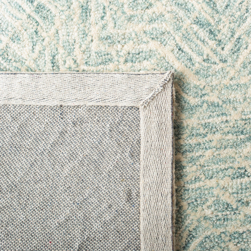 Milbridge Geometric Handmade Tufted Wool Blue/Ivory Area Rug, Rectangle 5' x 8'