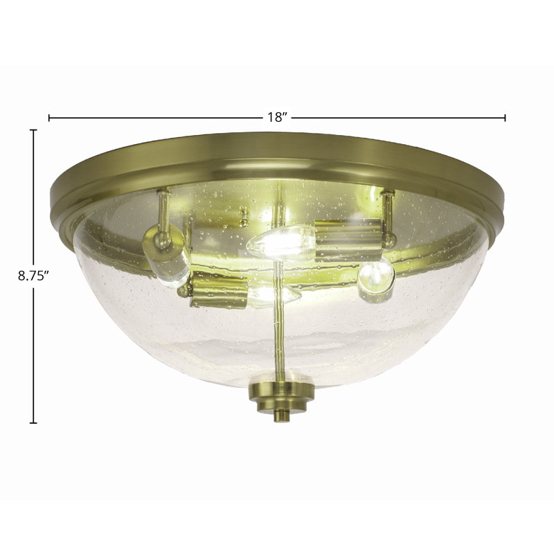 Plafonnier encastré, avec verre à bulles transparent, H 8,75 po x l 8,75 po x P 18 po, Laiton New Age