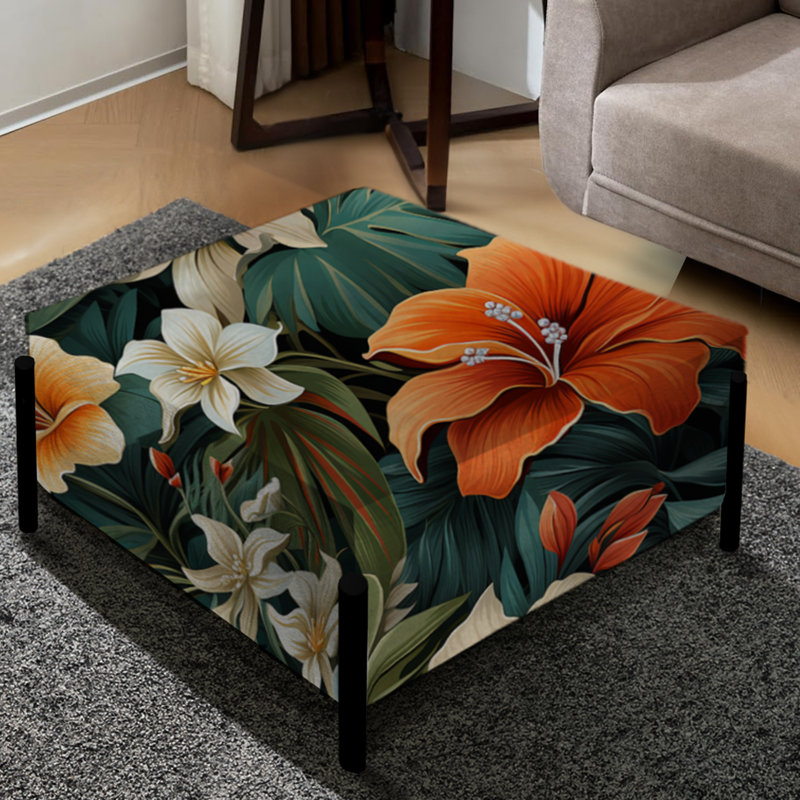 Tropical Greens Warm Earth Tones III - Grand repose-pieds carré tropical