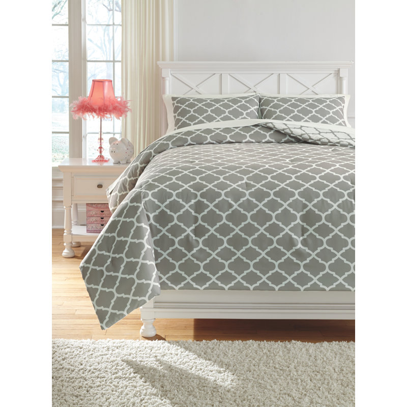 Full White and Gray Reversible Microfiber Comforter Set