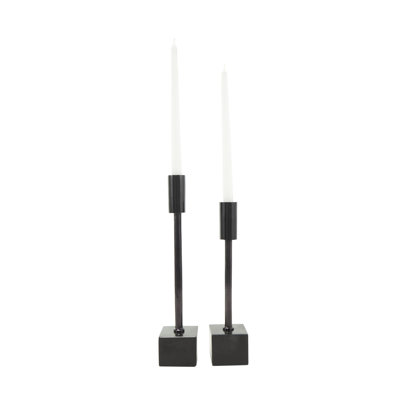 Lyanie Aluminum Metal Slim Decorative Black Candle Holder with Block Bases Set