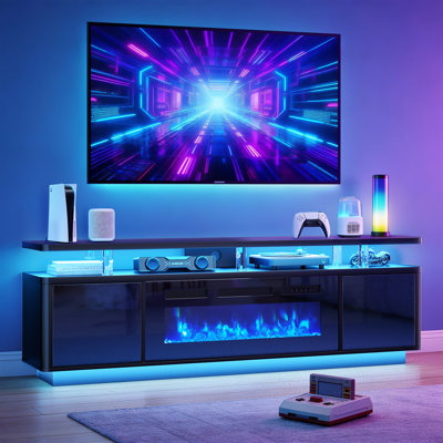 70" 2-Tier Modern TV Stand With 36" Electric Fireplace, Entertainment Center Fits TVs Up to 80"