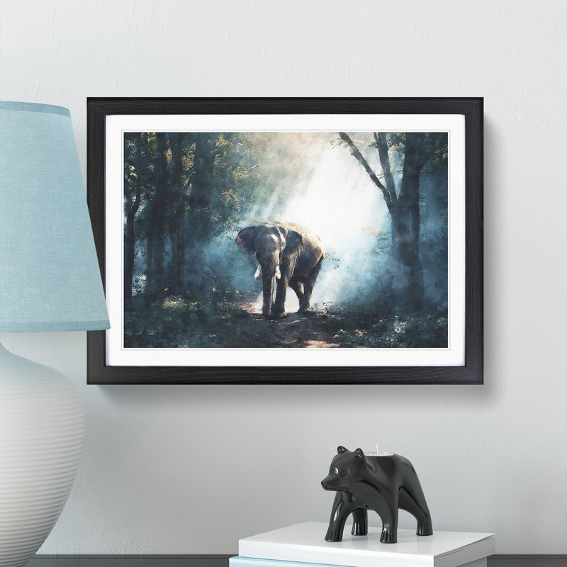 Elephant Roaming in a Green Forest - Picture Frame Graphic Art Print, Black Framed, 45cm H x 63cm W x 2cm D