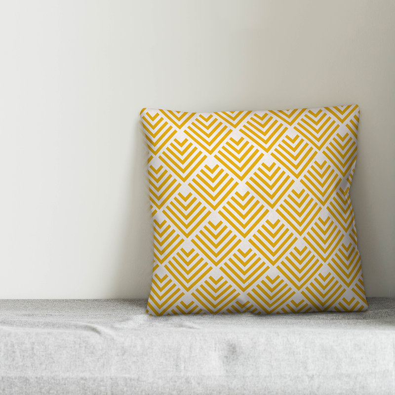Yellow and White Geometric Spun Polyester Throw Pillow