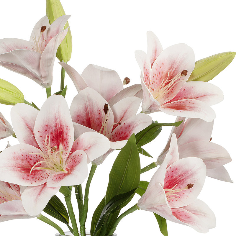 Arrangement de fleurs de lys tigré Real Touch dans un vase en verre transparent avec de l'eau artificielle (rose), Rose