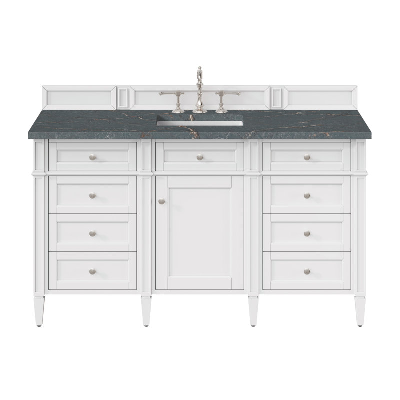 Meuble-lavabo simple 60 po Dussault, Blanc brillant, Bleu Parisien, 8 po