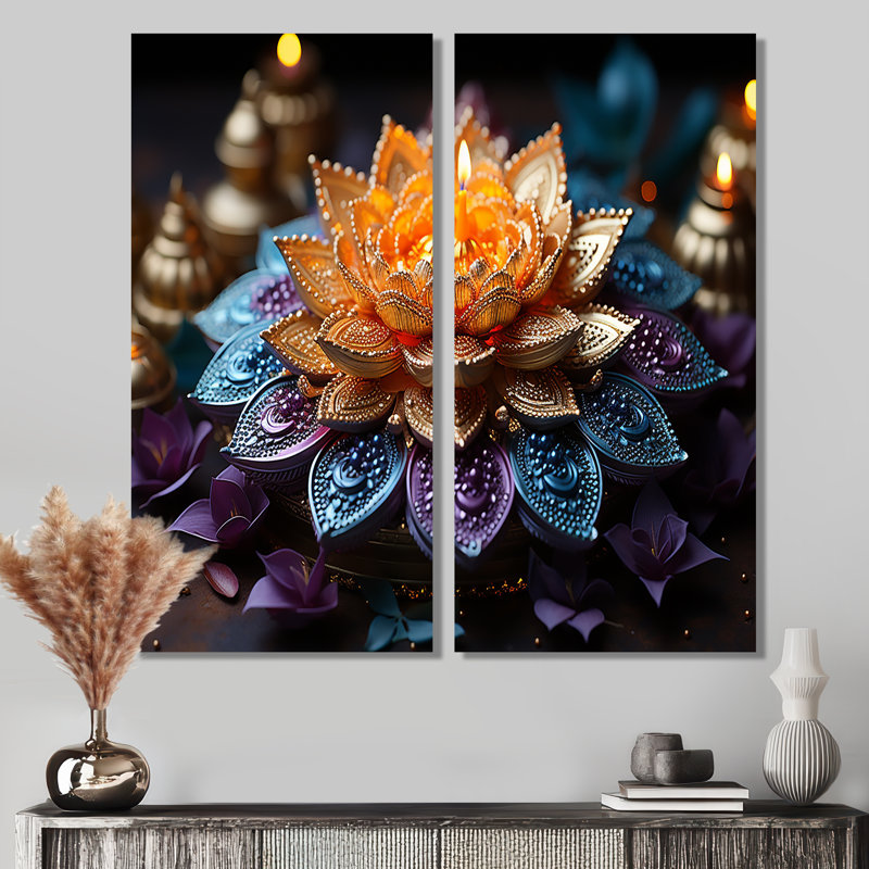 Hindouisme vibrant mandala - ensemble de 2 décorations murales de l'hindouisme spirituel, 32" H x 32" W, Wrapped Canvas