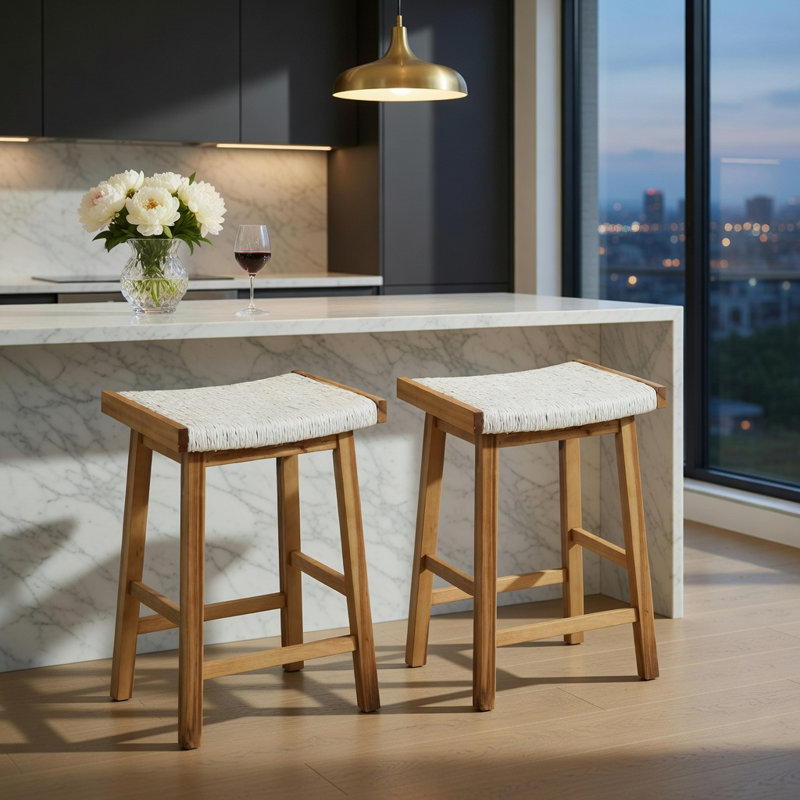 Ensemble de 2 tabourets de bar de 25,5 pouces avec siège tissé aux algues
