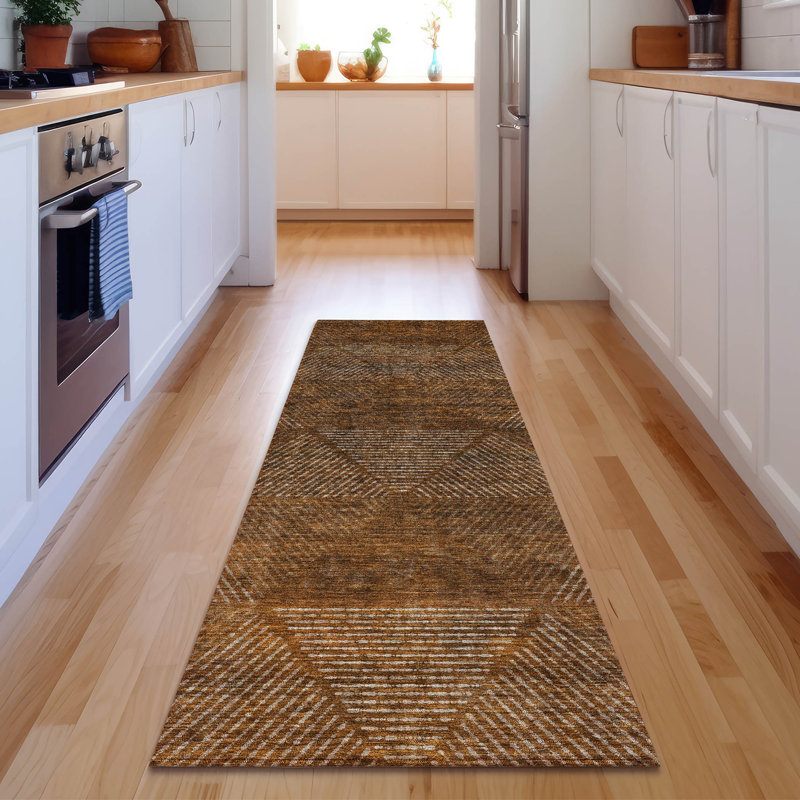 Premium Machine Washable Prisco Terracotta Rug, Runner 2'3" x 7'6"