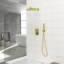 Pomme de douche double - Système de douche mural carré de 10 pouces avec valve brute, or-129763785