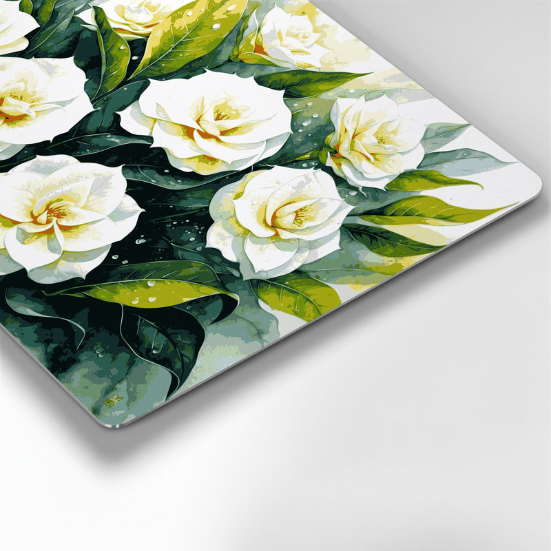 Art mural hawaïen en métal beige Gardenias
