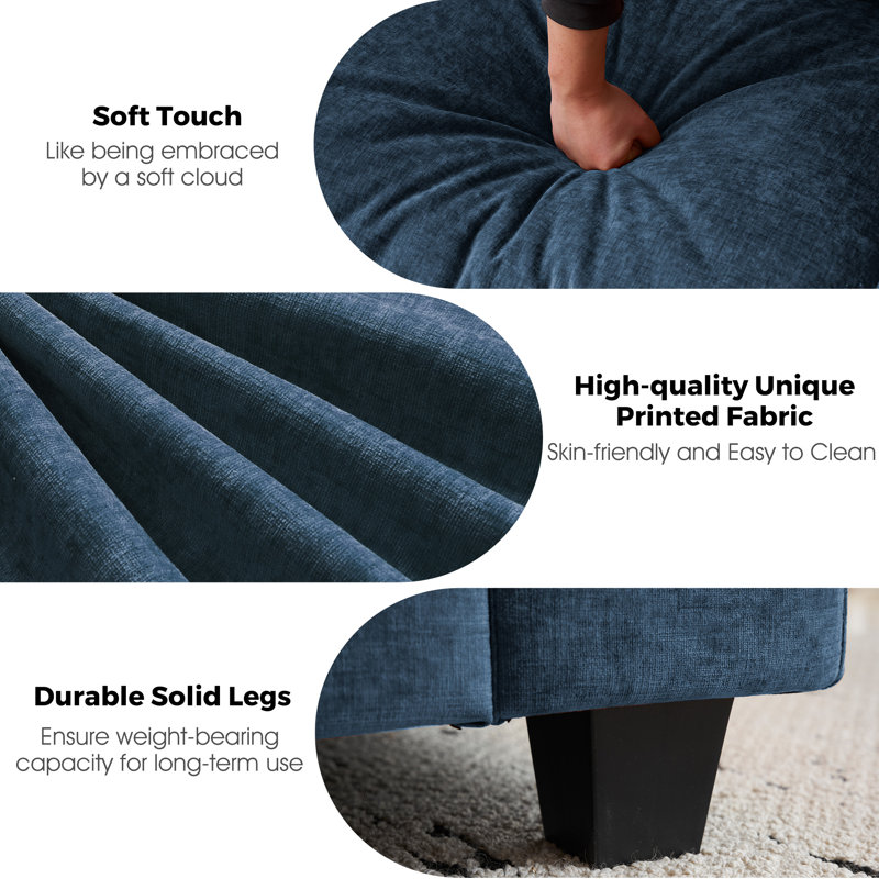 49.5'' W Oversized Premium Chenille Armchair And A Half With Accent Pillow & Removable Cushions, Blue Chenille