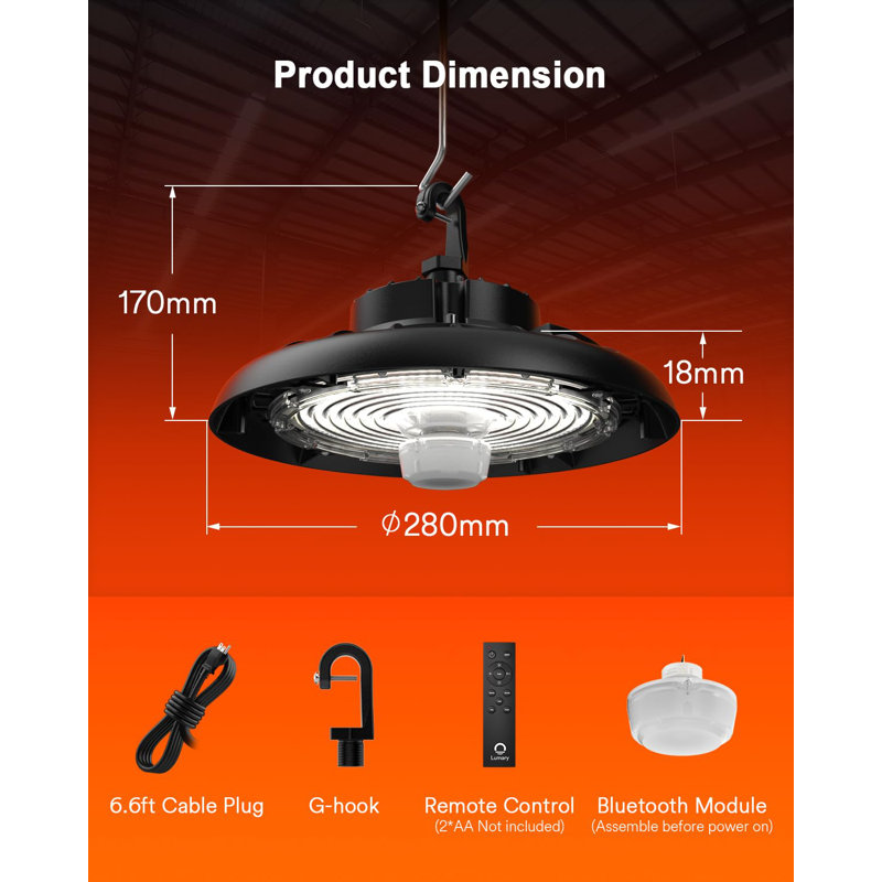 Lumary Smart UFO High Bay Light 150W 22000lm, 2700K-6500K Dimmable Shop Light, APP/Remote Control, Compatible with Alexa/Google via Hub(Not Included)