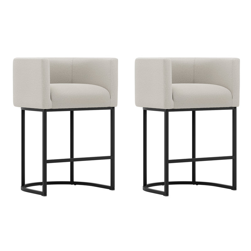 Bechtold Upholstered Counter Stool, Light Gray Linen/ Black Frame