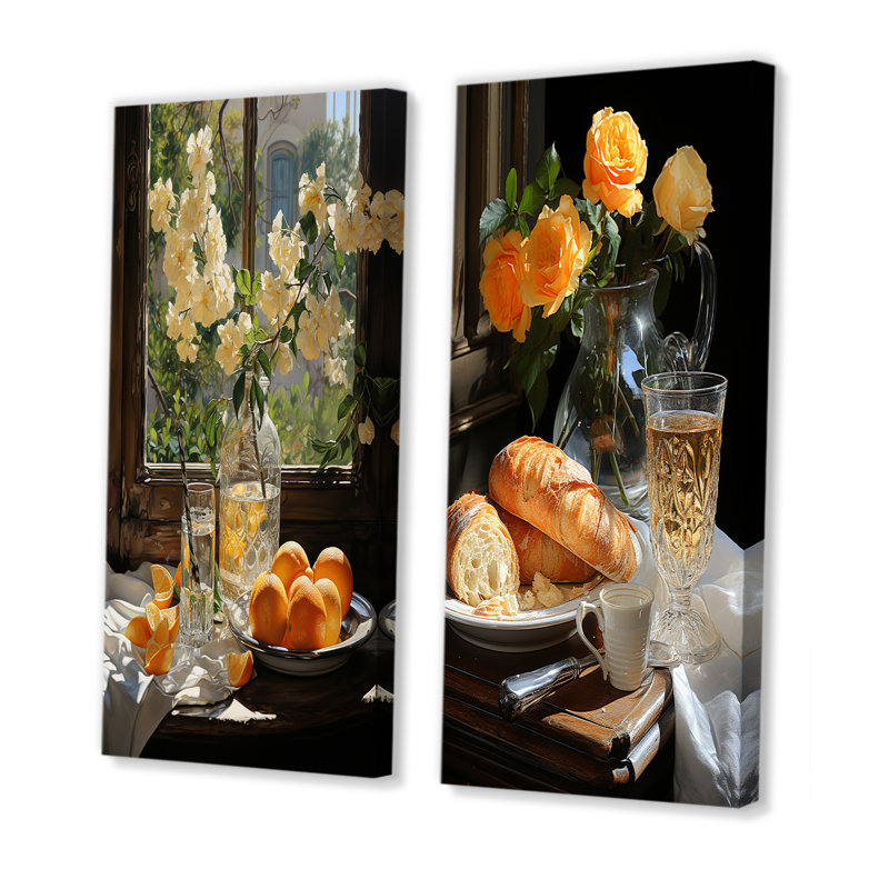 Sunrise Elegance - ensemble d'art mural sur toile Petit déjeuner, ensemble de 2, H 32 po x l 33 po, Toile tendue