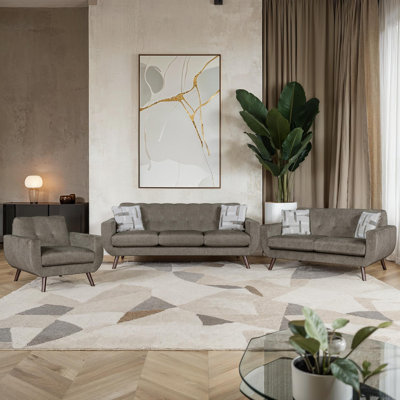 Dmitri Mid-Century Modern Microfiber 3-Piece Living Room Set with Refined Tufted Back Cushion & Reversible Seat Cushions by George Oliver