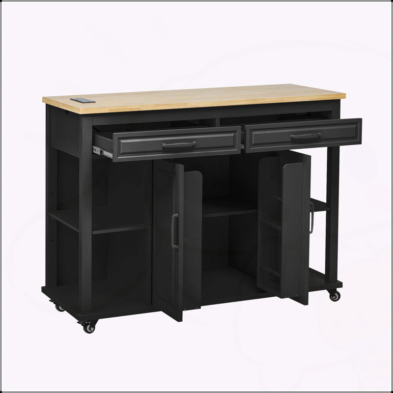 Versatile Kitchen Island with Extendable Table and Multiple Functional Features, Black