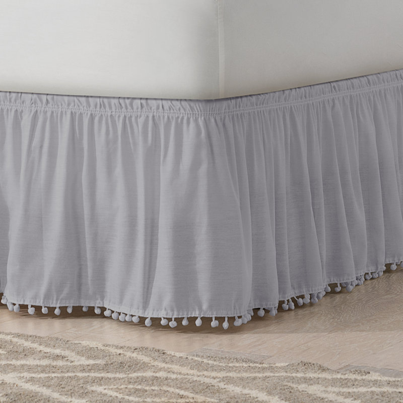 Gray Twin/Full Cotton Polyester Pom Pom Bed Skirt