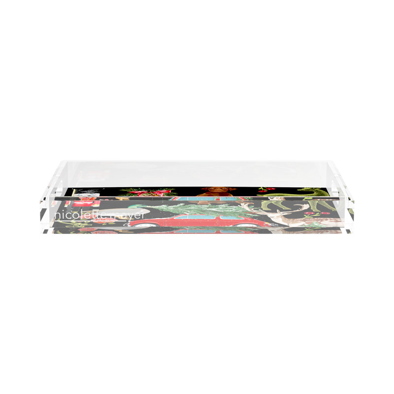Ultimate Christmas Plaid Acrylic Rectangle Decorative Tray, 12.5"W x 7.75"D x 2"H, Black/Green Plaid