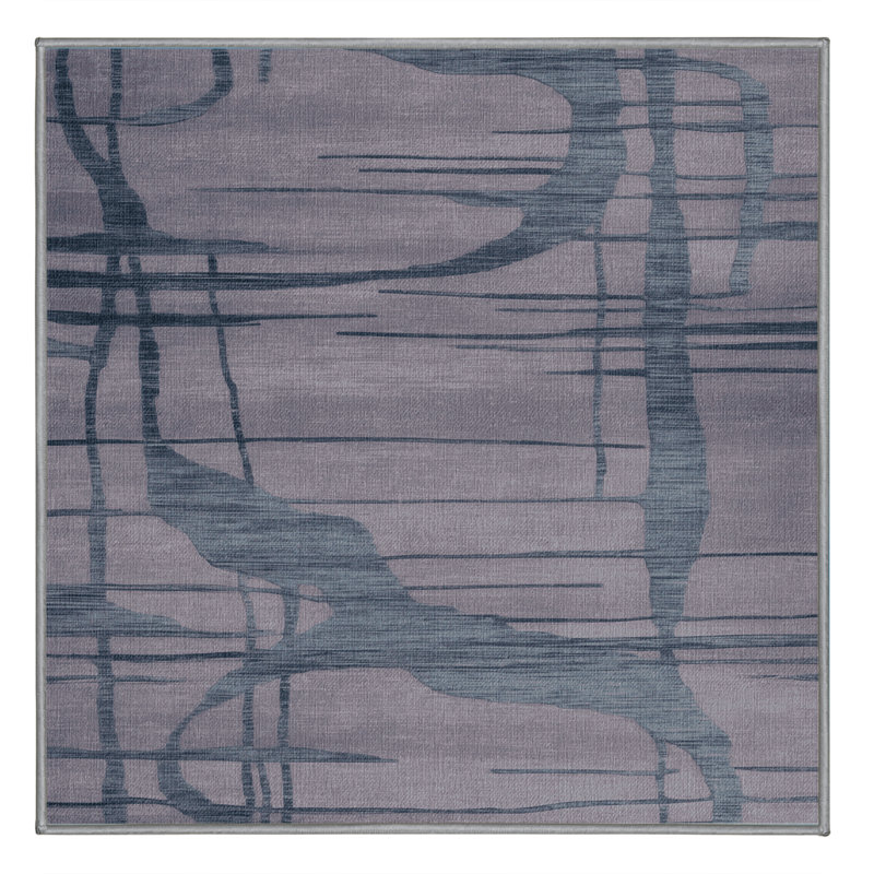 Machine Washable Abstract Gray Area Rug, Square 3'
