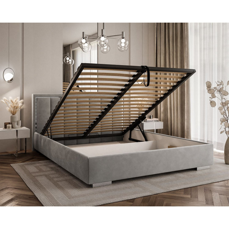 Upholstered Ottoman Bed, Light Grey, Single (100 x 205 cm)