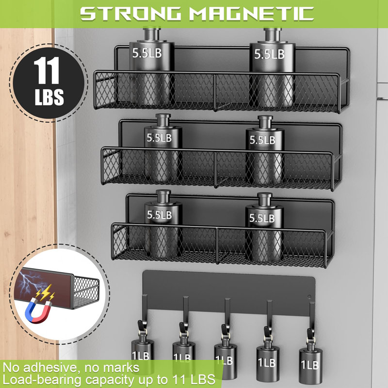 Tablettes magnétiques robustes avec crochets, organisateur de lessive peu encombrant pour machine à laver et réfrigérateur, support de rangement en métal pour placard et buanderie