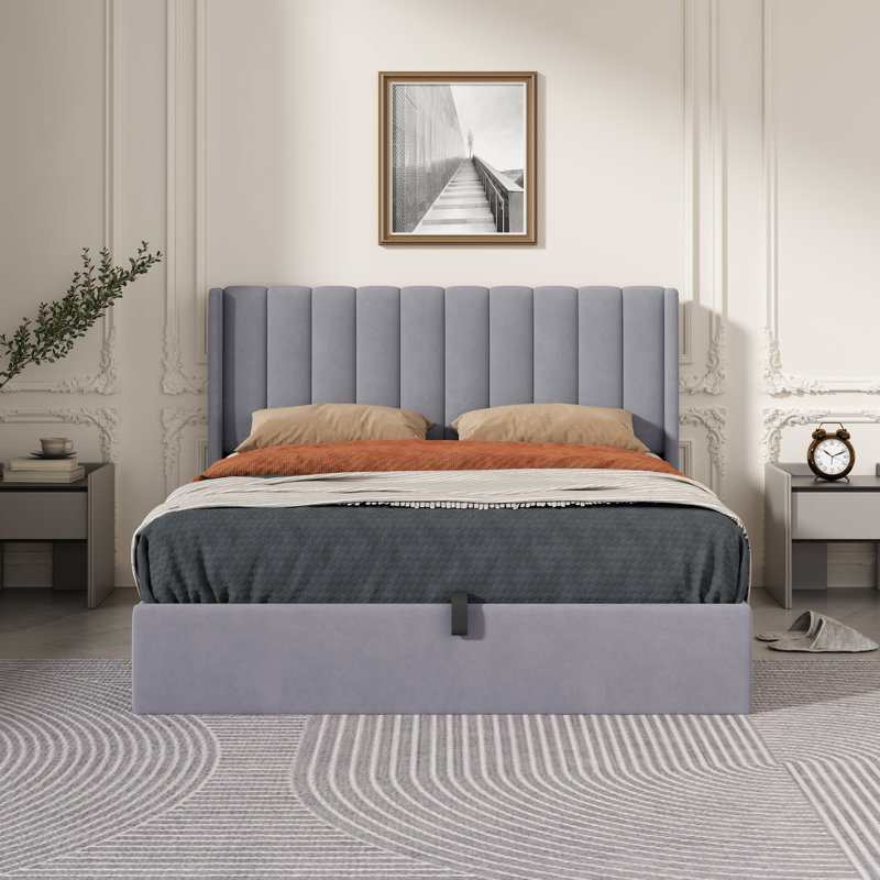 Lit plateforme avec rangement Daizia, gris, Grand