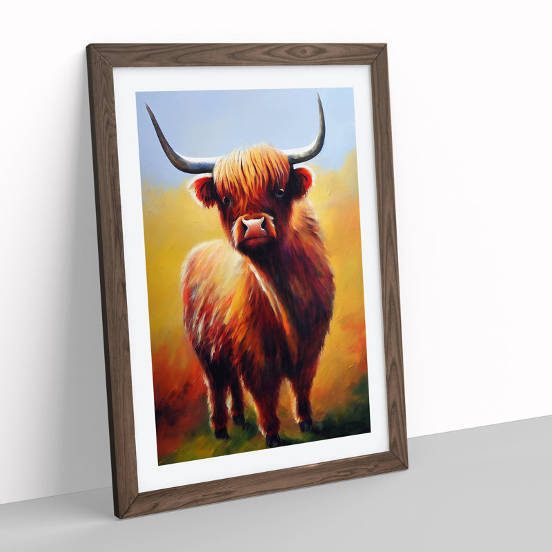Resplendent Highland Cow - Framed Print, 64cm H x 46cm W x 2cm D, Walnut